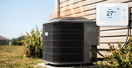 AC condenser unit during a hot, sunny day
