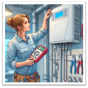 a woman working on water heater system