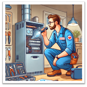 technician inspecting a water heater